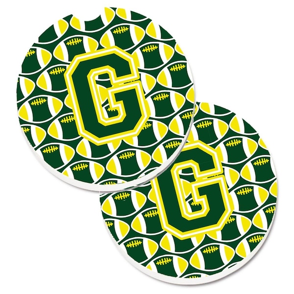Carolines Treasures Letter G Football Green and Yellow Set of 2 Cup Holder Car Coaster CJ1075-GCARC - main